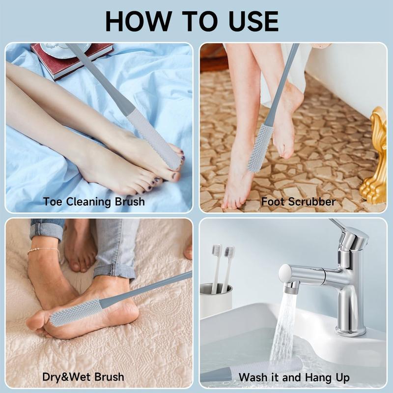 Product Introduction of 2PCS Soft Silicone Foot Wash Brush, Toe Gap Cleaning Brush, Foot Brush for Shower with Long Handle, Foot Brush with Brush Heads in Two Sizes, Foot Bath Brush for Seniors 16