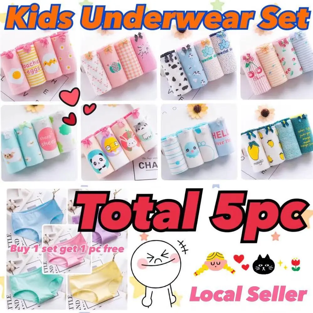 [Buy 1 set get 1 pc FREE] Kids Children Girls Underwear Panties Set (total 5pcs)