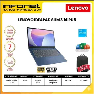 LENOVO IDEAPAD SLIM 3 14IRU8 I3 1315U 8GB 512GB SSD INTEGRATED 14" FHD TN W11H OH24+M365 ARCTIC GREY