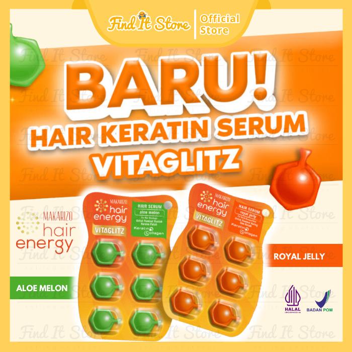 Find it Store - Makarizo Hair Energy VITAGLITZ Hair Keratin Serum ROYAL JELLY | ALOE MELON 6 x 1 mL | NEW 20x1ml | Hair Serum / Serum Rambut / Vitamin Rambut / Serum Perawatan Rontok Treatment Berminyak Catokan Haircare Kering 2