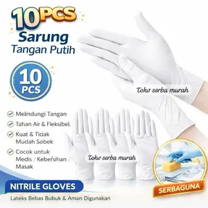 10 PCS Sarung Tangan Nitrile Putih Sarung Tangan Serbaguna Free Powder