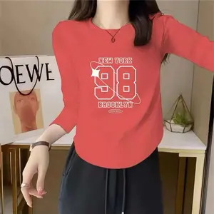 Baju Atasan Lengan Panjang Wanita Kerah bulat Motif Digital Printing Kaos Trendy 2025