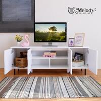 Gambar Melody Furniture - Meja Rak TV Modern Minimalis Estetik Yoffy TV Stand 150 cm White Glossy dari Melody Furniture Kab. Malang 4 Tokopedia