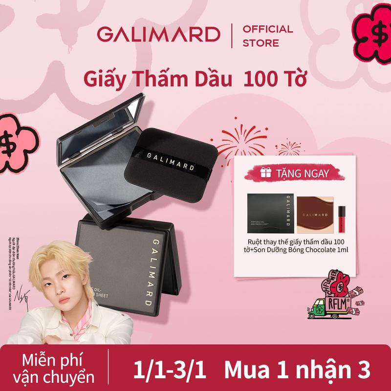 GALIMARD Giấy Hấp Thấm Dầu Than Tre 100 Cái Kiểm Soát Dầu Lớp Hoàn Thiện Lì Kèm Bông Đánh Phồng Và Gương Tặng Khăn Tẩy Trang Ướt