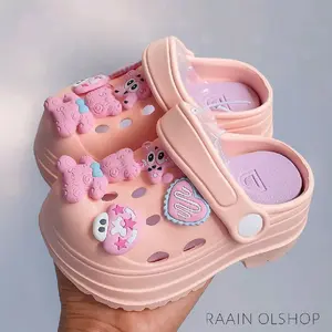Sandal/Slop Fashion Anak Perempuan Sandal Baim Bapao Jibbitz Tali Belakang Selop Karet Eva Rubber Kaki 24-35