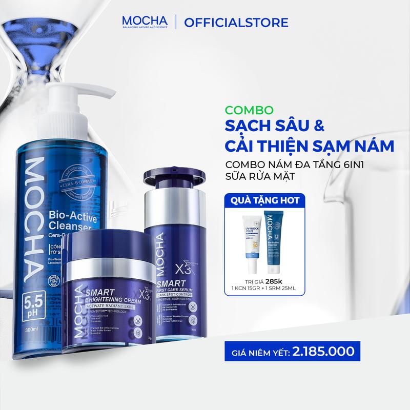  Combo Giảm Sạm Nám Mocha: Kem Nám + Tinh Chất Nám + Sữa Rửa Mặt Bio Active Cleanser | Hỗ trợ giảm sạm nám & Làm Sạch Da 