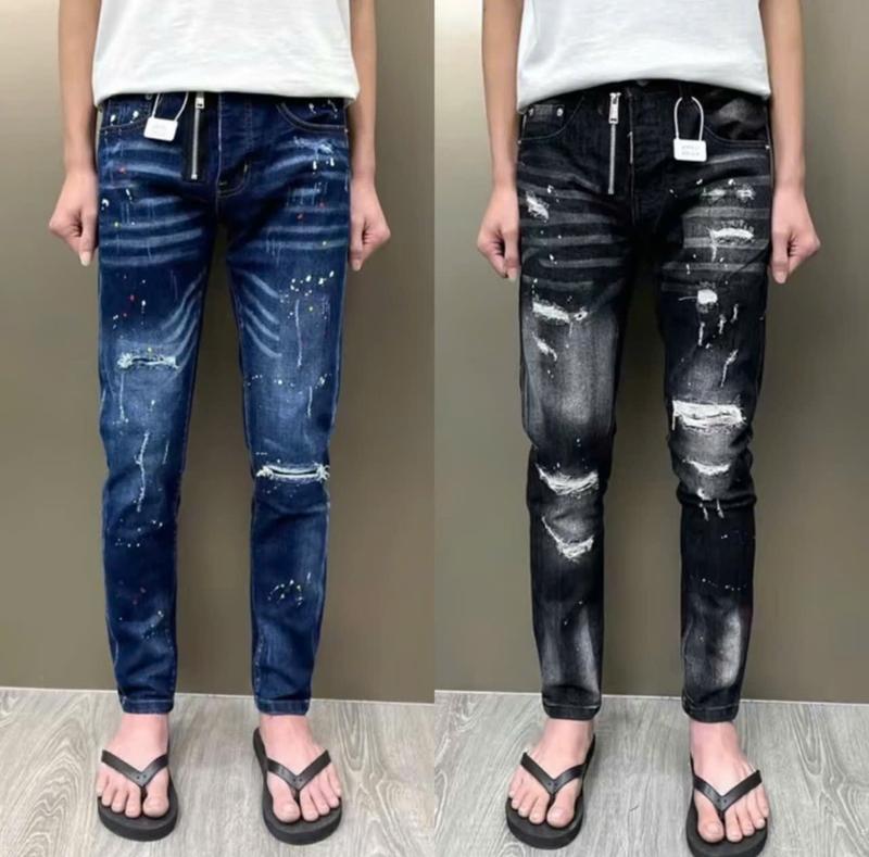 Quần dài jean nam đêe quyy phối khóa kéo lệch rách xước nhẹ, vẩy sơn xin phong cách trẻ trung cao cấp