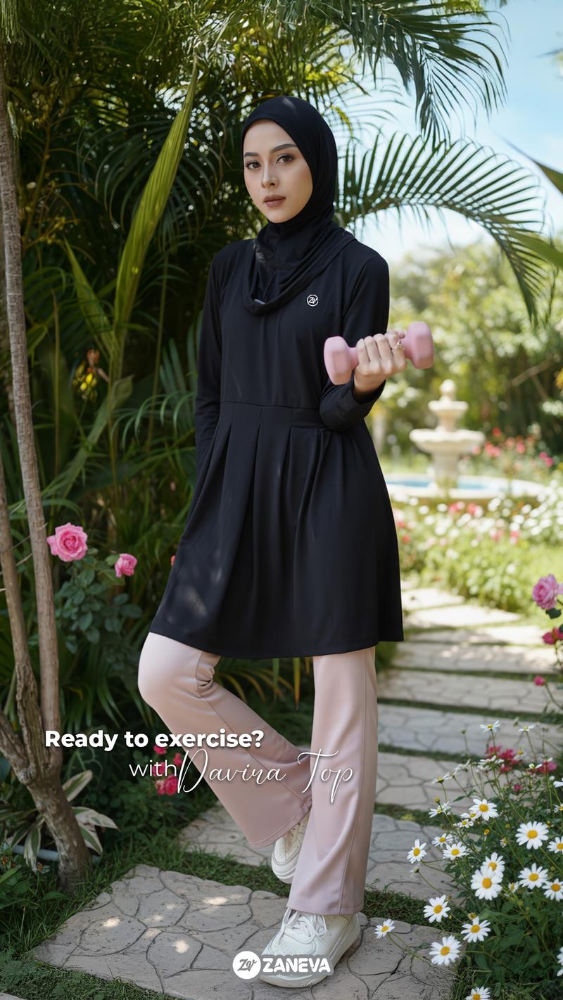 Zaneva - One Set Olahraga Davira Tunik X Kyra Pants | Stelan Celana Atasan Sporty Wanita Muslimah Stylish Adem