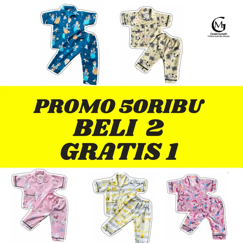 GM - (HEMAT Beli 2 Gratis 1) Piyama karakter anak usia 0bulan-4tahun kirim random anak cewek anak cowok Tidur Lengan pendek Perempuan 0