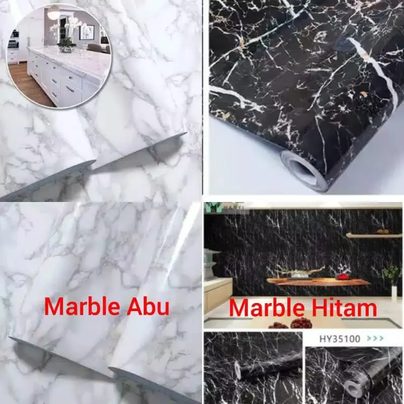 Wallpaper Dinding Marmer Granite Marmer 45cm x 4m Wallpaper White Marmer Cream Mocca Black Marmer 3