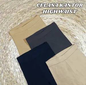 Celana Slimfit Highwaist Celana Kantor - Celana Panjang Wanita Abu Cream Abu Cream Hitam Skinny Formal