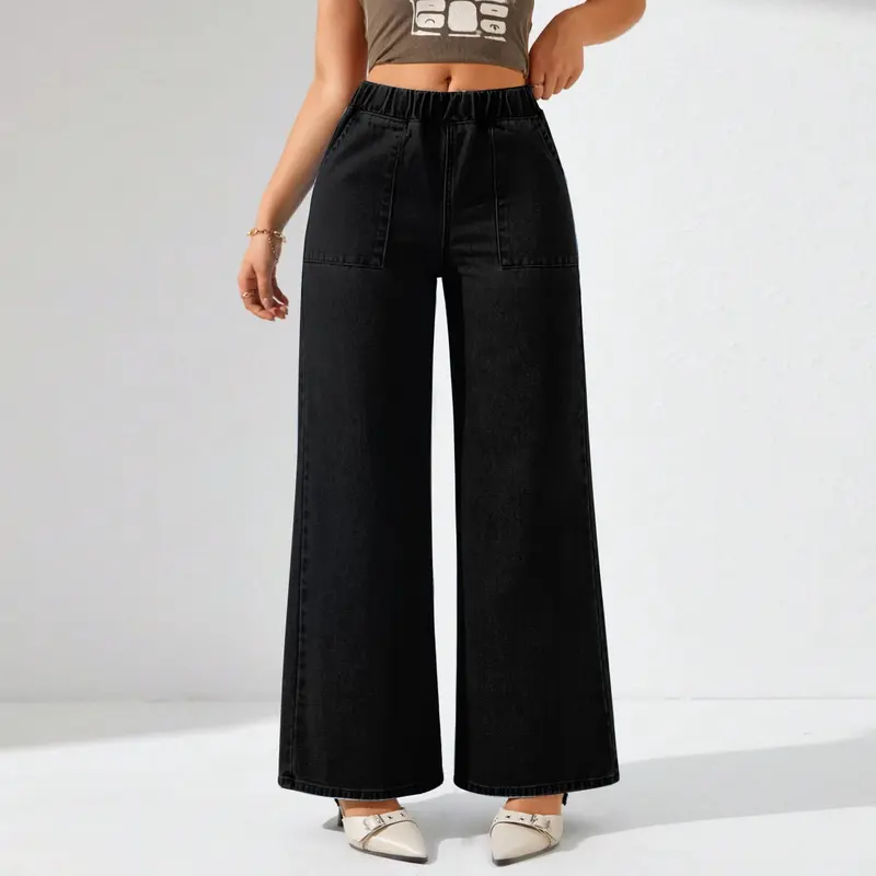 Celana Jeans Loose Wide Leg Plus Size Slack Pants Palazzo Wanita Baffel Jeans 5