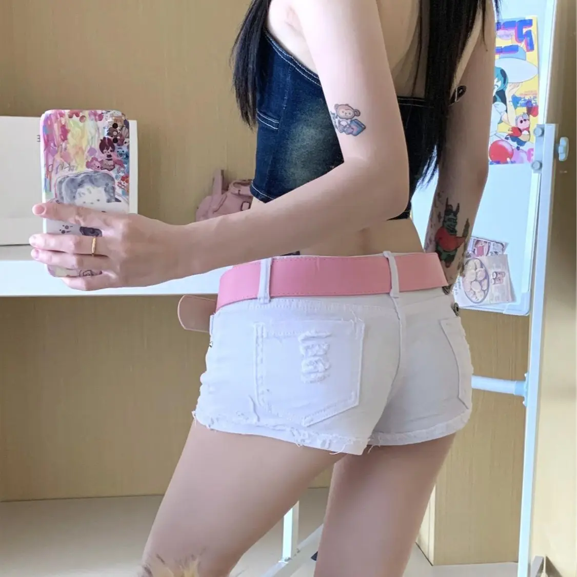 Spice Girls-Quần Short Denim Ngắn Cạp Thấp Cho Nữ, Quần Rách Nhỏ, Gợi Cảm, Gầy, Nóng Bỏng, Chân Thẳng, Quần Rộng, Mùa Hè