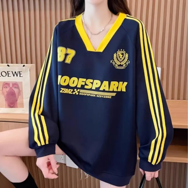 Sweater Wanita Hoofspark 87 Vneck Oversize Wanita Basic Oblong Bigsize Fleece Nyaman - Crewneck Oversize 5