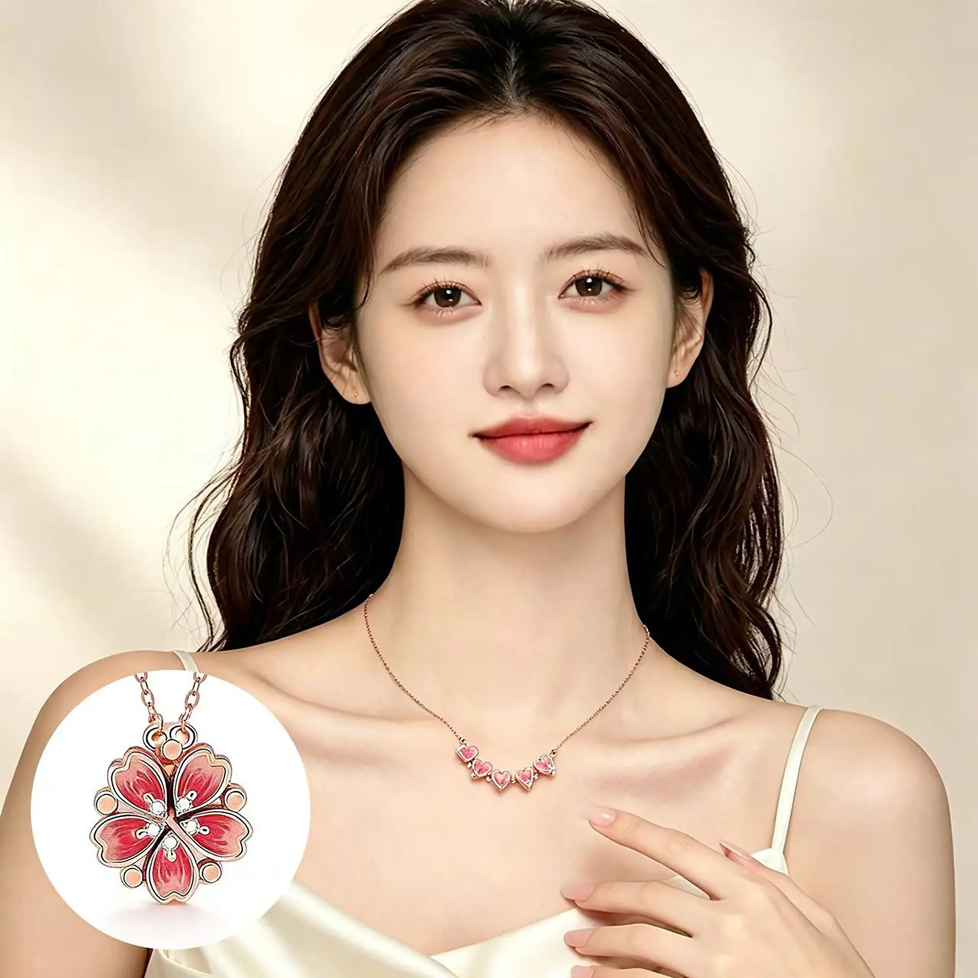 Kalung titanium peach, model perempuan, mewah ringan dan unik, model baru 2026, desain premium populer untuk hadiah ulang tahun, bisa dipakai dalam dua cara