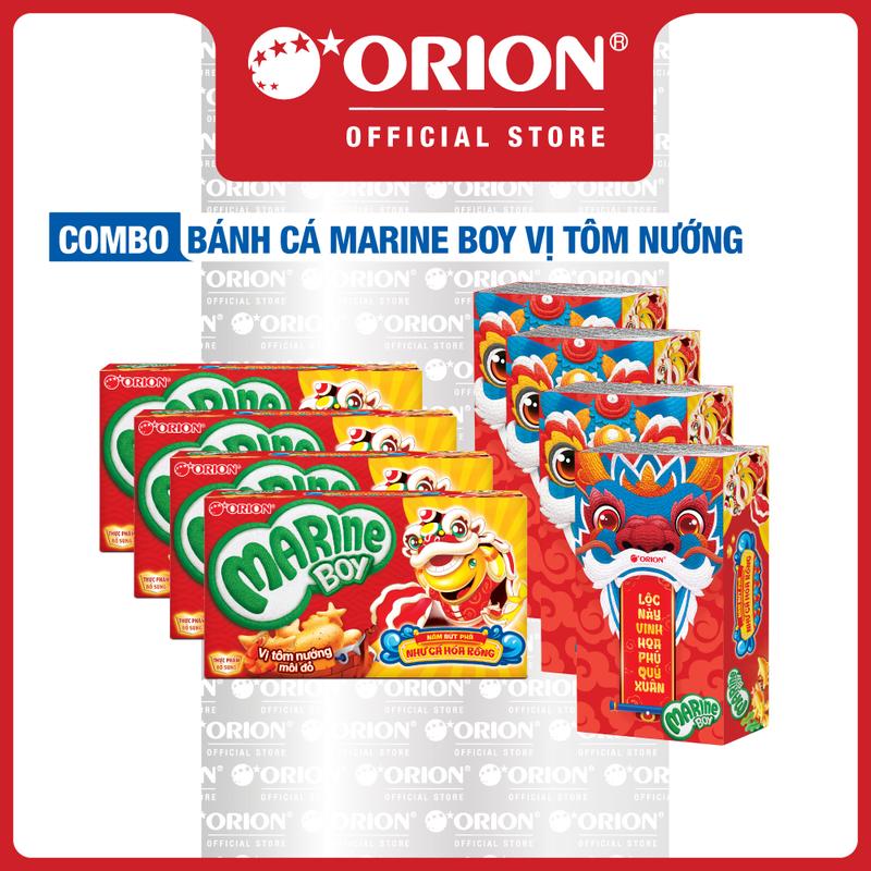  Combo 8 Hộp bánh Cá Marine Boy Orion vị Tôm BBQ 35g hộp 