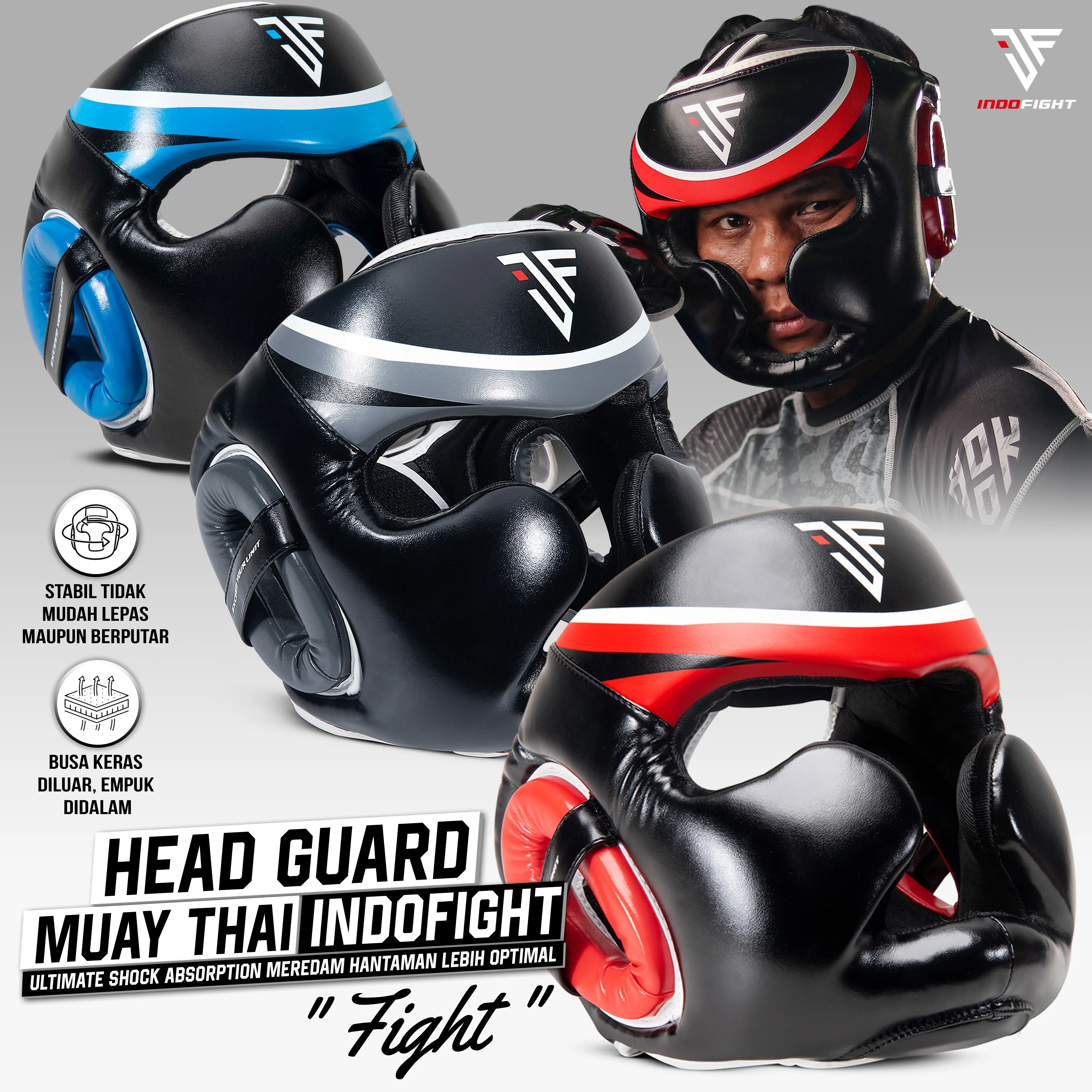 Head Guard Boxing Indofight Helm Tinju Pelindung Kepala Muaythai Head Protector Beladiri Headgear Muay Thai HGI