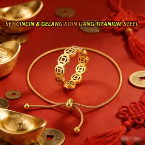 Set Cincin Gelang Pembawa Keberuntungan Model Terbaru Bahan Titanium Steel Anti Karat & Anti Pudar Beli 1 Gratis 1 Aksesori Harian Desain Simple Cocok Pakai Sehari-hari