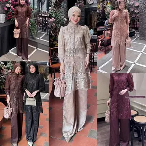 PREMIUM (READY) terjamin RANIA ONESET TUNIK + CELANA SILK MIX BRUKAT PREMIUM BAJU KONDANGAN WANITA TERBARU DRESS MUSLIM PESTA terlaris