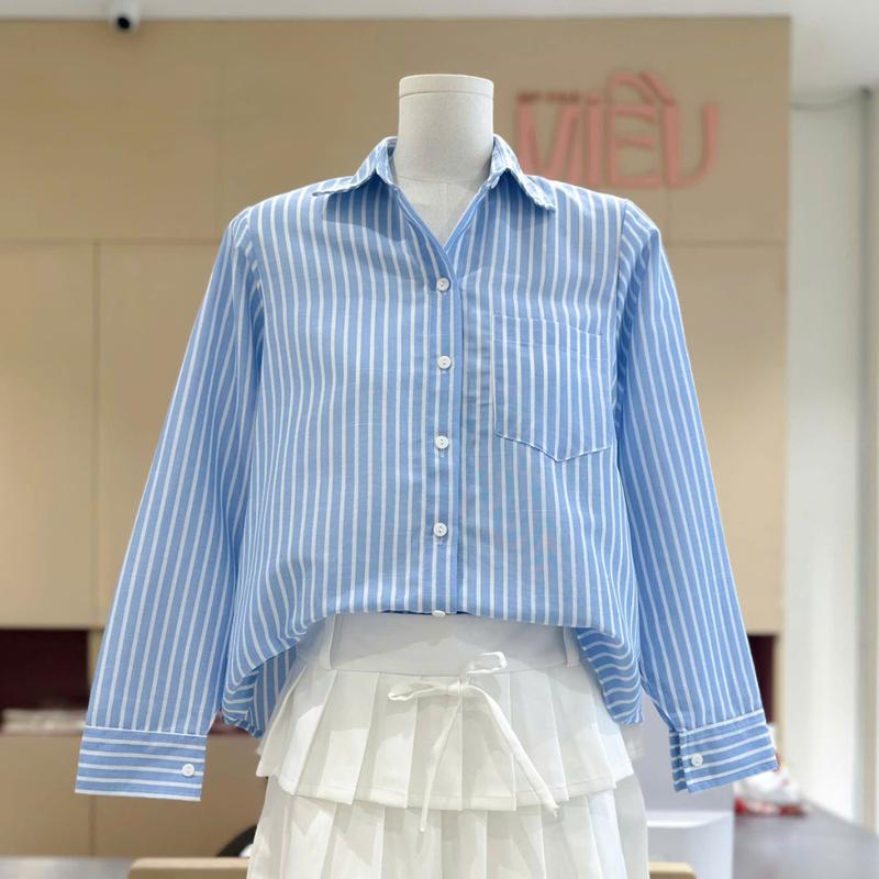 Áo sơ mi croptop họa tiết kẻ sọc có size dành cho nữ Mochi Miều Est.2013