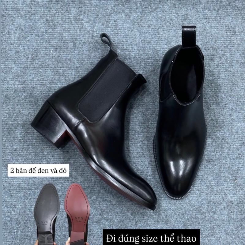 Giày Chelsea boots 5cm mũi thon Da bò Bangladesh Đế gỗ phíp