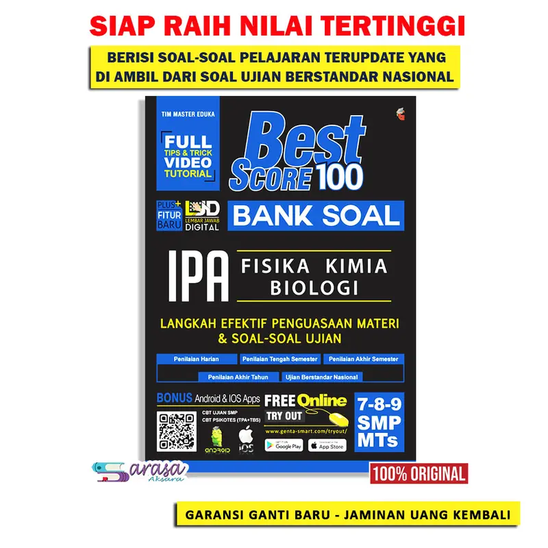 Buku Pelajaran SMP Best Score 100 Bank Soal IPA SMP MTS Kelas 7 8 9 ( Buku Materi dan Soal IPA ) 0