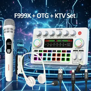 Bonkyo F999X Soundcard Profesional Wireless Charging Mikrofon 5V LED Touchscreen Efek Terbaru untuk Penyanyi TikTok & Streamer Live Kualitas Suara Teroptimasi Output Multi-Saluran Rekaman Audio Berkualitas Tinggi Antarmuka Audio Versatile - Bluetooth, Mic