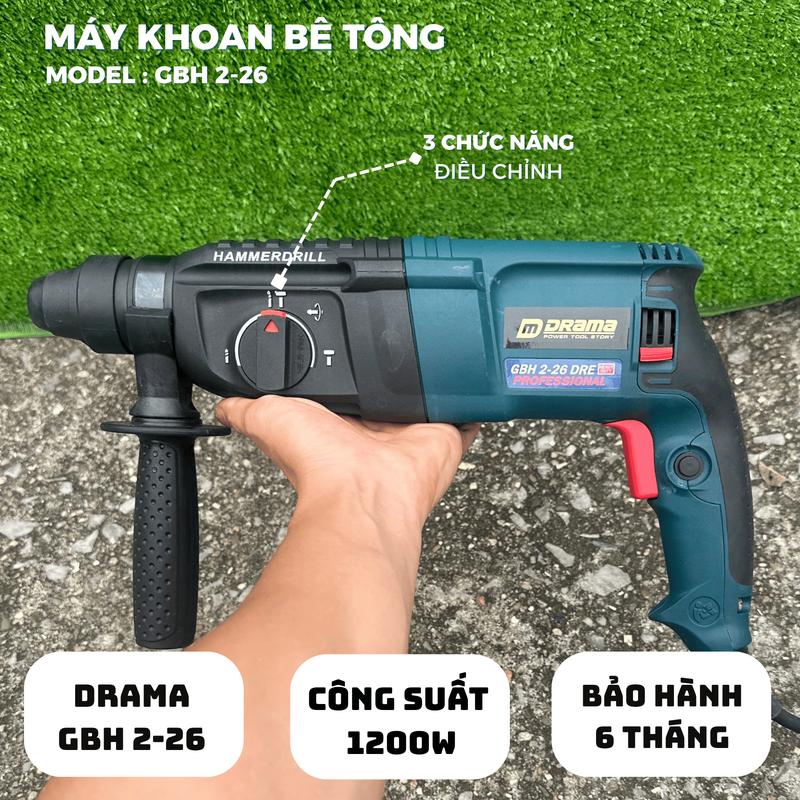 Máy Khoan Bê Tông Điện DRAMA 3 Chức Năng Công Suất 1200W Tặng Kèm Mũi Khoan Chuẩn Dây Đồng Bảo Hành 6 Tháng