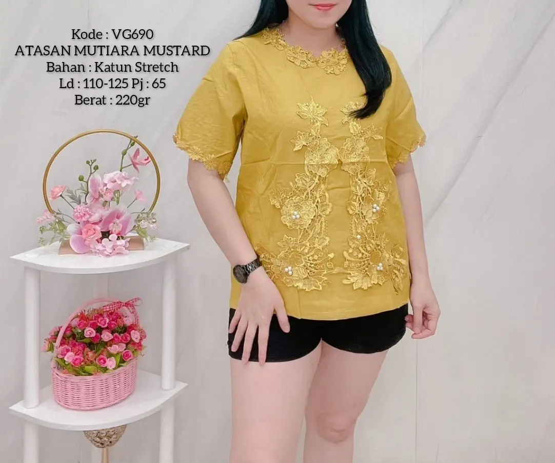 KLV Atasan Blus Katun Stretch Wanita Import Renda Lengan Pendek