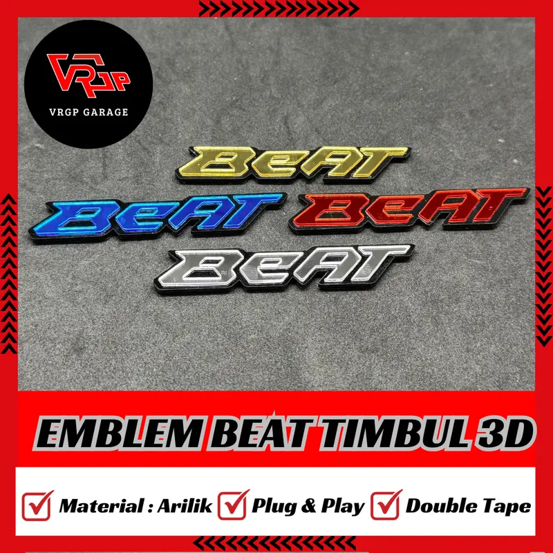 VRGP EMBLEM BEAT TIMBUL 3D/ EMBLEM HONDA BEAT TIMBUL UNIVERSAL SEMUA MOTOR BUKAN STIKER BAHAN TEBAL 0