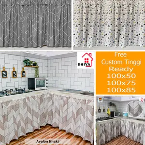 Gorden Dapur Kolong Meja Mikrotex Motif Abstrak Retro Minimalis