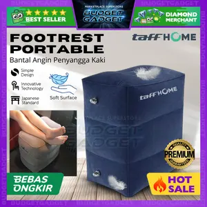 TaffHOME Bantal Angin Senderan Kaki Penyangga Portable Travel Inflatable Footrest Pillow Waterproof Material PVC & Katun Flocking Lembut Multifungsi untuk Perjalanan Mobil Bus Pesawat Kereta Rumah Kantor