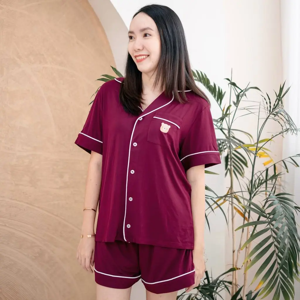 LEBEAR ADULT LUXE COMFORT PYJAMAS IN WINE RED (PREMIUM BAMBOO, HYPOALLERGENIC, SOFT & BREATHABLE)
