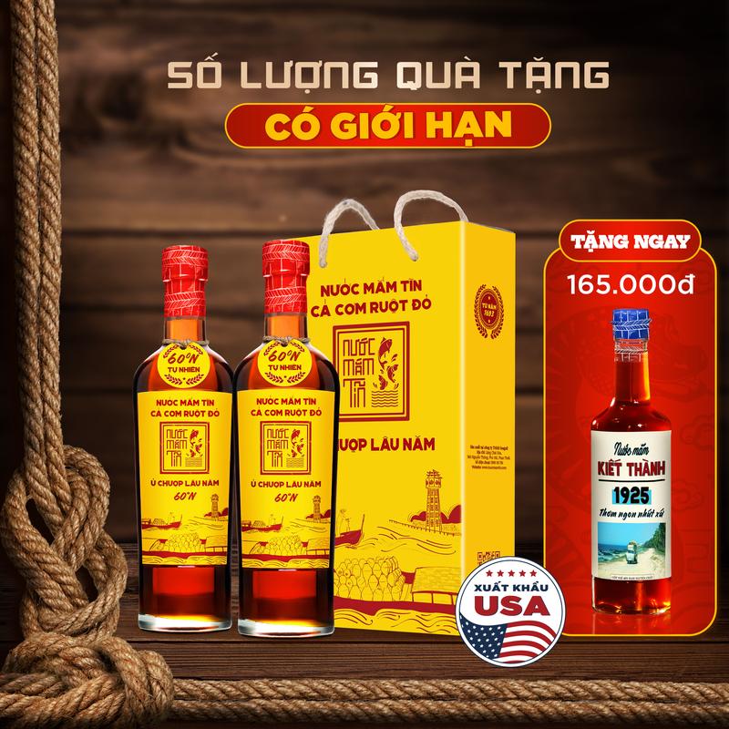 [Hộp 2 Chai - 60N - 500ml] Nước Mắm Tĩn Cá Cơm Ruột Đỏ Độ Đạm 60N Chai Thuỷ Tinh 500ml Nước Mắm Truyền Thống- TET