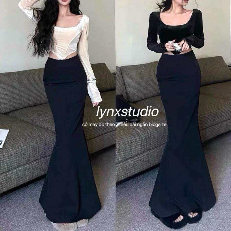 Lynx SP22 Chân Váy Đuôi Cá Dáng Dài Xòe Nhẹ Cạp Cao Tôn Dáng Chất Thun Hàn Mềm Mịn Có May BigSize Co Giãn 4 Chiều Free Size Từ 40-65kg Phong Cách Ulzzang Trẻ Trung