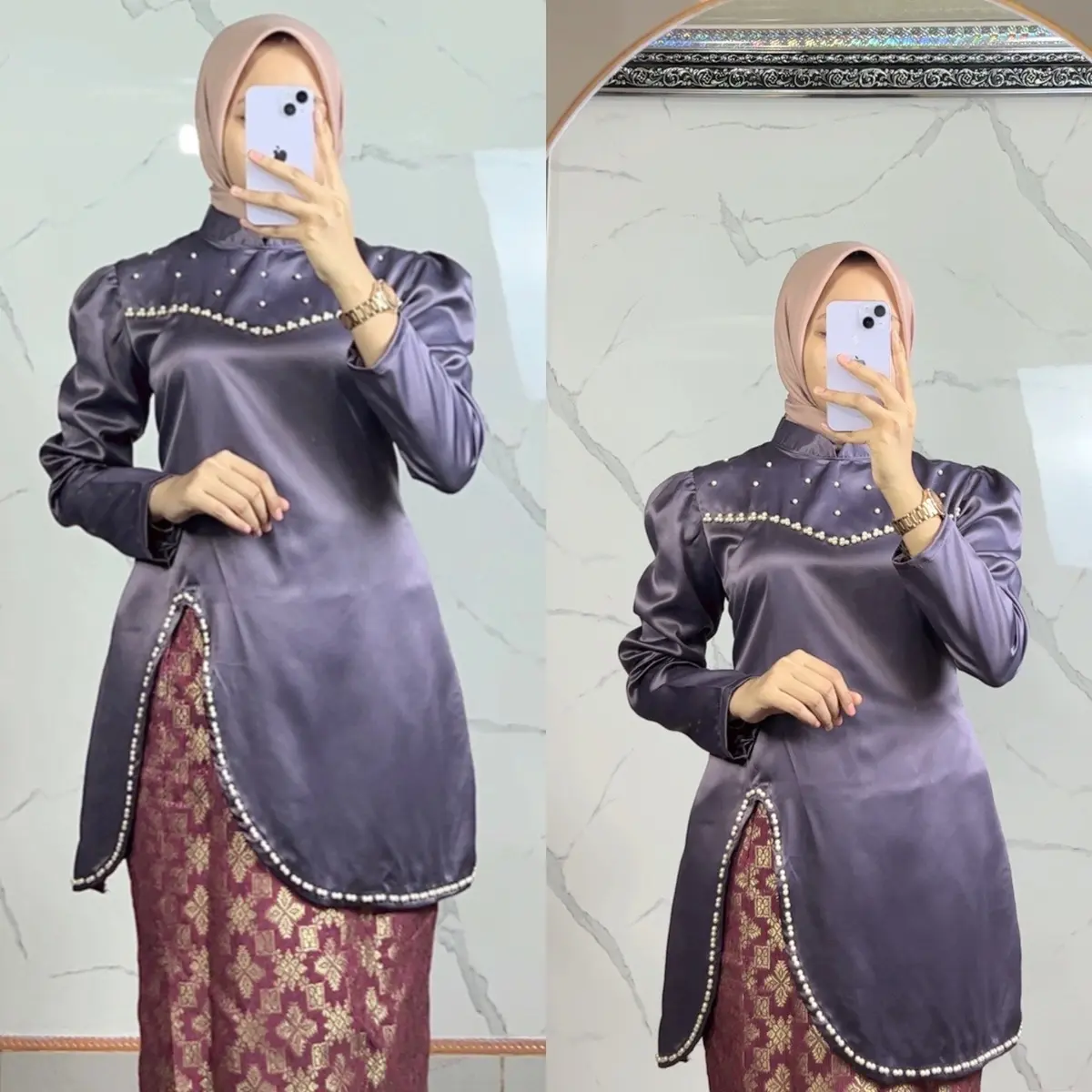 ATASAN SAJA!! kondangan kurung melayu Malaysia /kebaya pesta terbaru 2024 /mewah elegan kebaya kondangan Atasan Muslim Payet Satin Silk Nyaman Remaja
