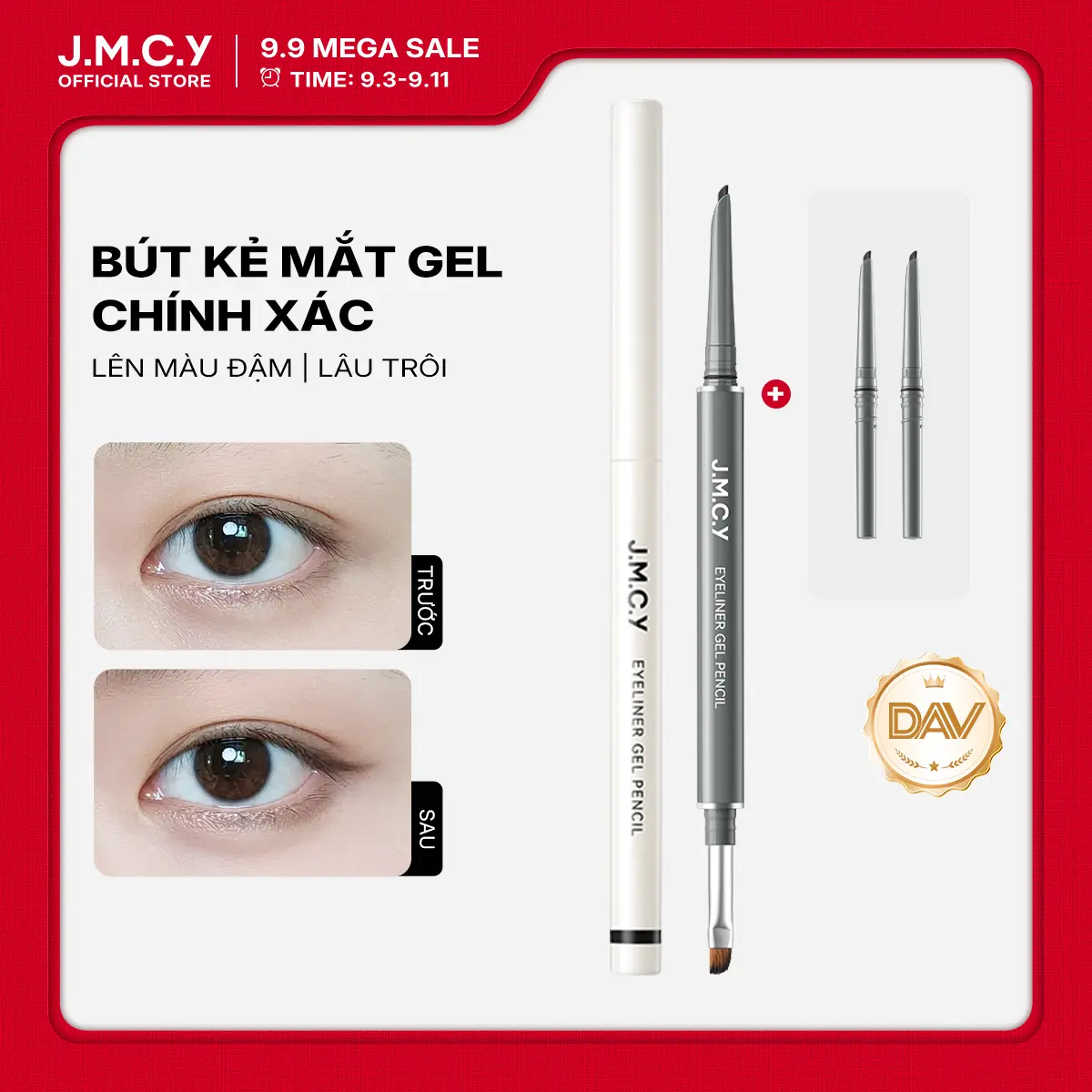 【9.9 MEGA SALE】JMCY- DAV Chứng Nhận Bút Kẻ Mắt Dạng Gel Mỏng Và Lâu Trôi, JMCY, Không Thấm Nước Và Chống Nhòe, Sắc Tố Ấn Tượng, Đầu Chính Xác, Để Kẻ Mắt Đậm Và Định Dấu, Đeo Cả Ngày