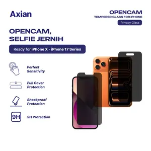AXIAN OpenCam Privacy Tempered Glass for iPhone 17 16 15 14 13 12 11 XR XS X Pro Max Anti Spy Screen Protector Glossy Privasi Cover Layar Poniless Kamera Bolong