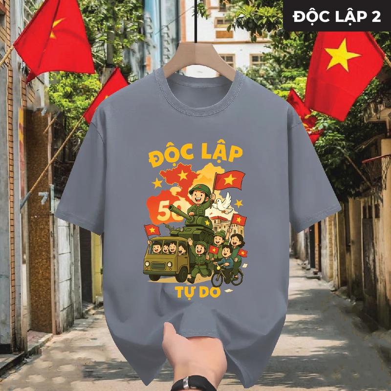 [Fullsize gia đình] Áo thun cổ tròn Việt Nam ĐỘC LẬP 2 cổ bẻ BASIC CVC  sang trọng, lịch lãm, thoáng mát - GMV 5