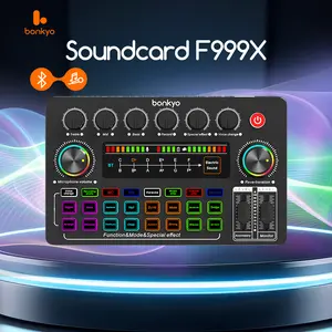 Bonkyo Soundcard F999X Profesional dengan LED Touchscreen & Bluetooth, Efek Suara Terbaru untuk Penyanyi TikTok & Streamer Live, Output Multi-Saluran & Kualitas Suara Optimal