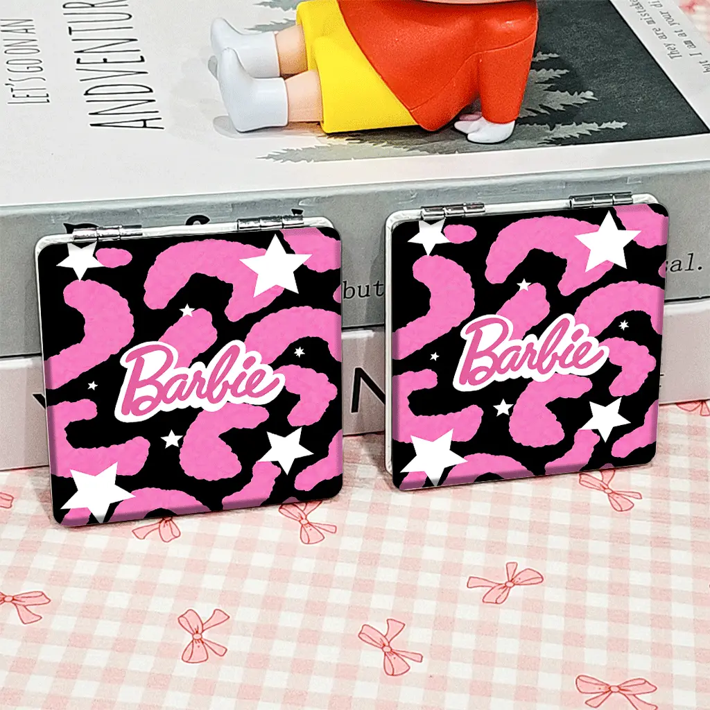 Portable Foldable Makeup Mirror, BarbiePinkStarsPattern Pattern, Mini Hand Cosmetic Mirror, Student Pocket Mirror, Trendy Compact Mirror, Cute, Double Sided Mirror, Non-Slip Handheld