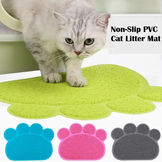 Non-Slip PVC Cat Litter Mat – Eco-Friendly, Safe & Non-Toxic Pet Paw Print Rug for Cat Litter