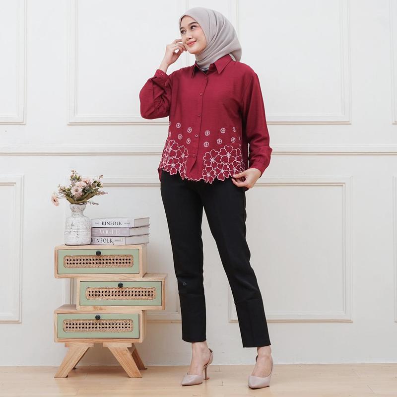 Opnaisel series Kemeja Bordir Sabrina / Blues Bordir Model Kerah Bahan Polo Linen 4