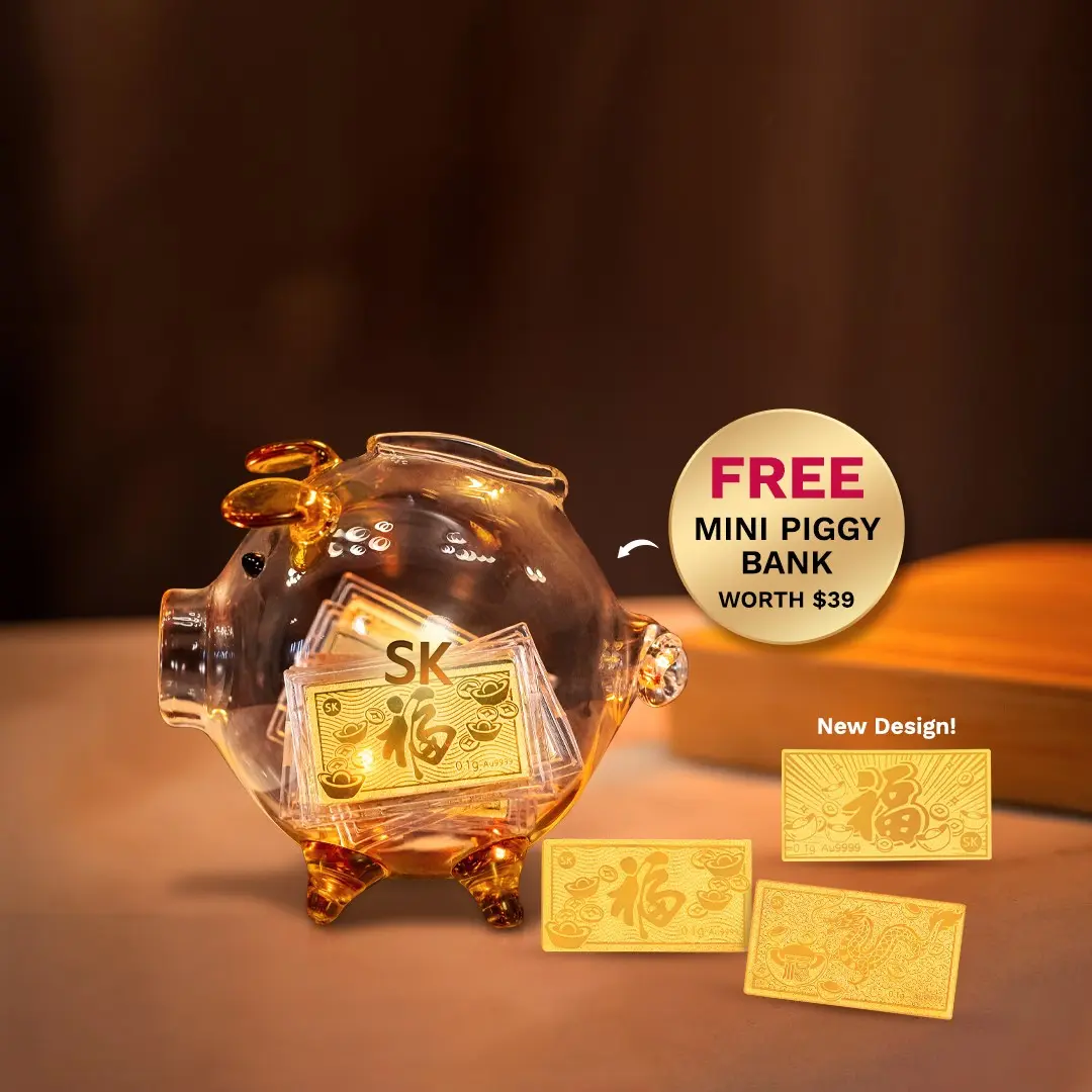 SK Jewellery Fortune Prosperity Gold Bars with Mini Piggy Bank Bundle