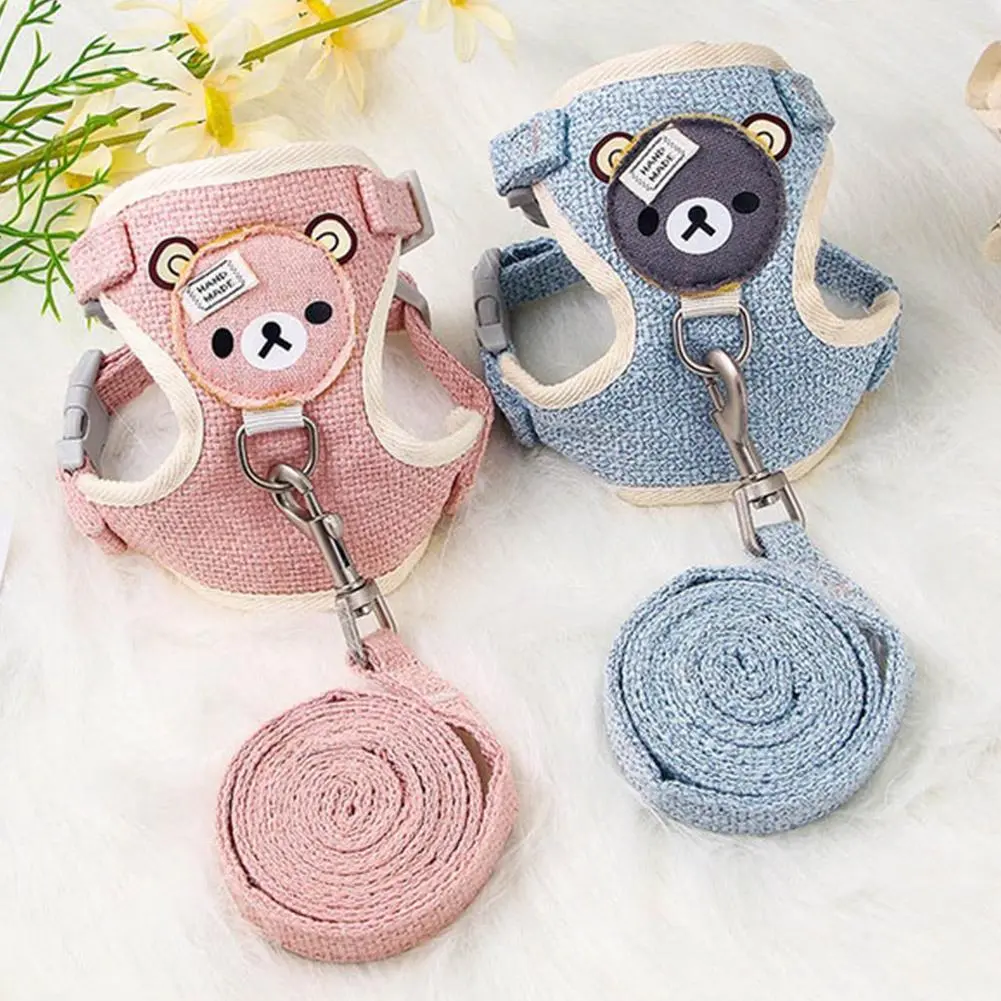 Pet Dog Vest Chain Rope Cartoon Bear Adjustable Vest Cat Walking Dog Harness Pet Leash M5I5