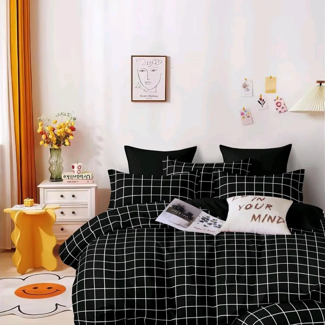 Sarung kasur busa resleting //spreii resleting motif kotak hitam katun uk 180 tanpa Bantal
