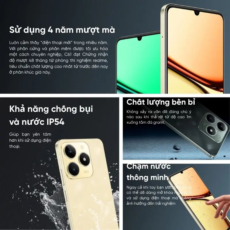 Điện thoại thông minh phone mobile realme C61 Ram (4GB+8GB) ROM 128GB siêu mỏng pin 4 năm bền bỉ mượt mà 6