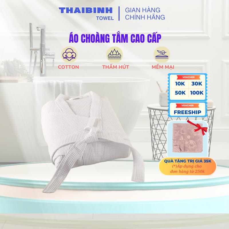 Áo choàng tắm cao cấp THAI BINH TOWEL 100 % chất cotton tổ ong đẹp cho khách sạn, du lịch, nghỉ dưỡng, Spa, Đi Biển, Đi Ngủ Nữ Women Dress Trắng