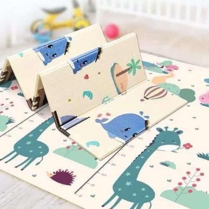 Thảm xốp cho bé gấp gọn, tấm lót trải sàn 2 mặt chống thấm chống trơn hàn quốc phủ silicon 1m8x2m