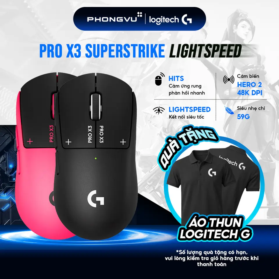 Chuột Gaming Không Dây Logitech PRO X3 SUPERSTRIKE LIGHTSPEED - 48000 DPI HERO 2 - Bảo Hành 24 Tháng